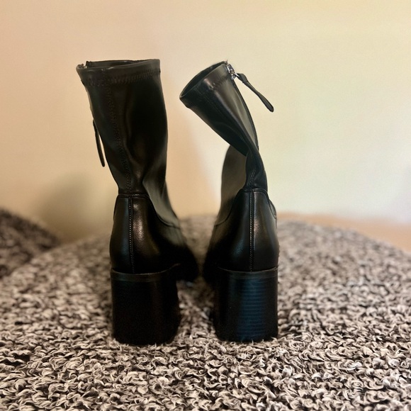 Zara Block Heel Boots - Faux Leather Black - Picture 4 of 4
